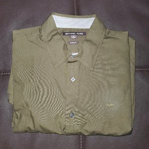 Men's Michael Kors Size Medium Long Sleeve Shirt Army Green Classic Fit